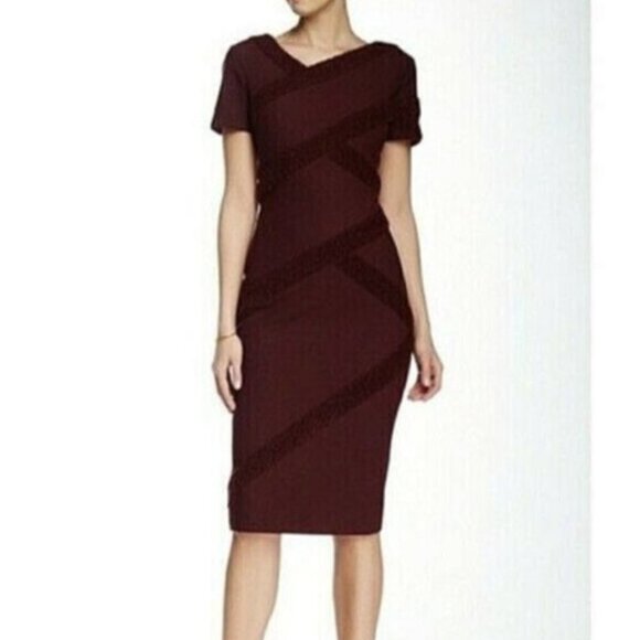 NWT RAOUL GARNET MARIELLE BURGUNDY WOOL BLEND TEXTURED CONTOURED MIDI DRESS - 6 - Picture 1 of 10